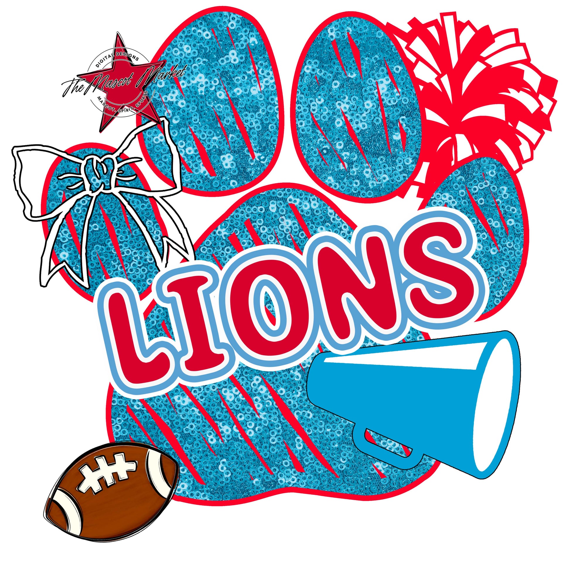Lions Sequins Paw Print Design-Carolina Blue & Red