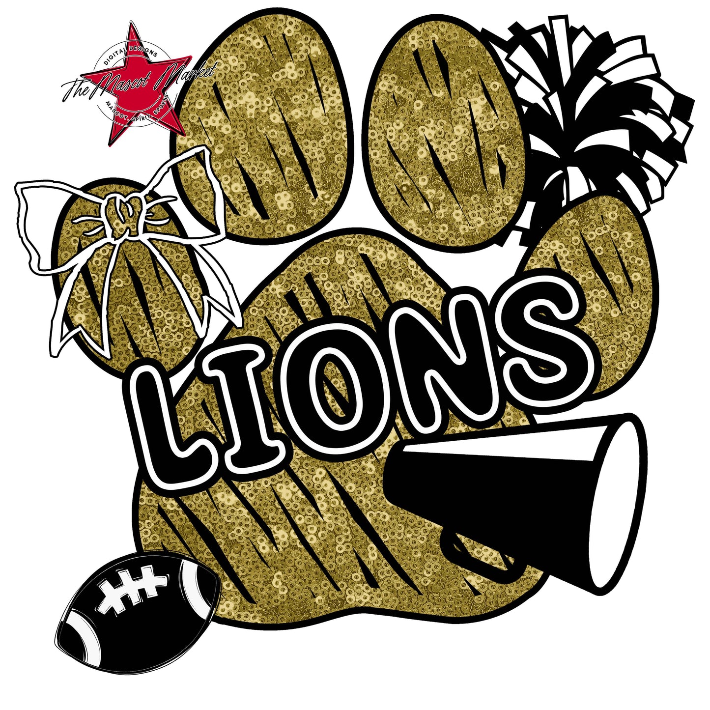Lions Sequins Paw Print Design-Gold