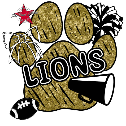 Lions Sequins Paw Print Design-Gold