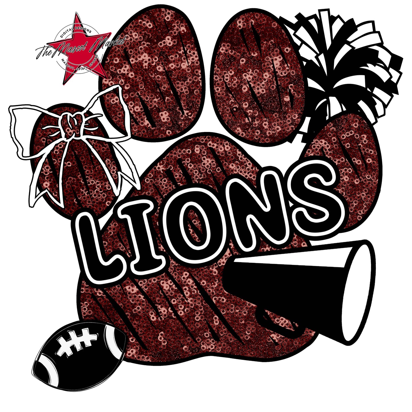 Lions Sequins Paw Print Design-Maroon