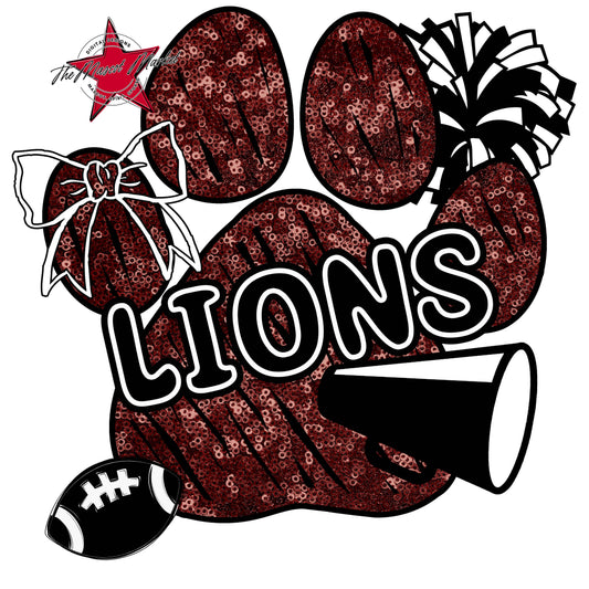 Lions Sequins Paw Print Design-Maroon
