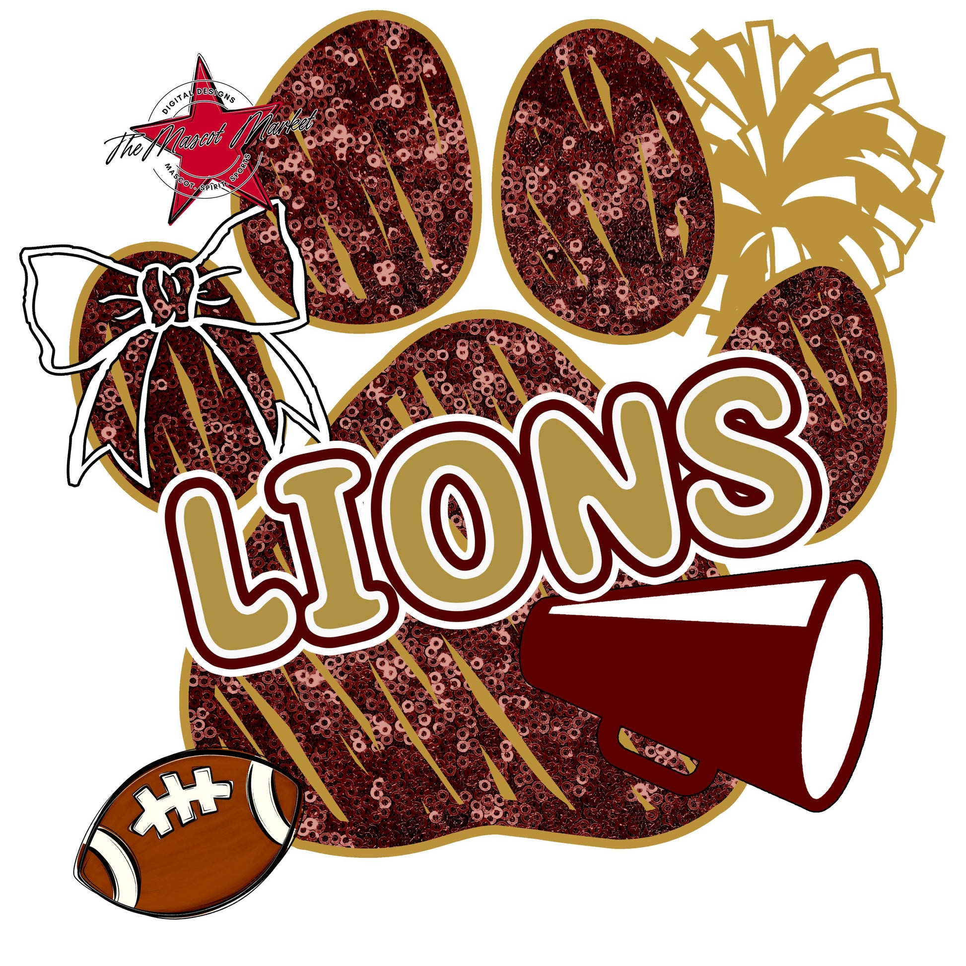 Lions Sequins Paw Print Design-Maroon & Gold
