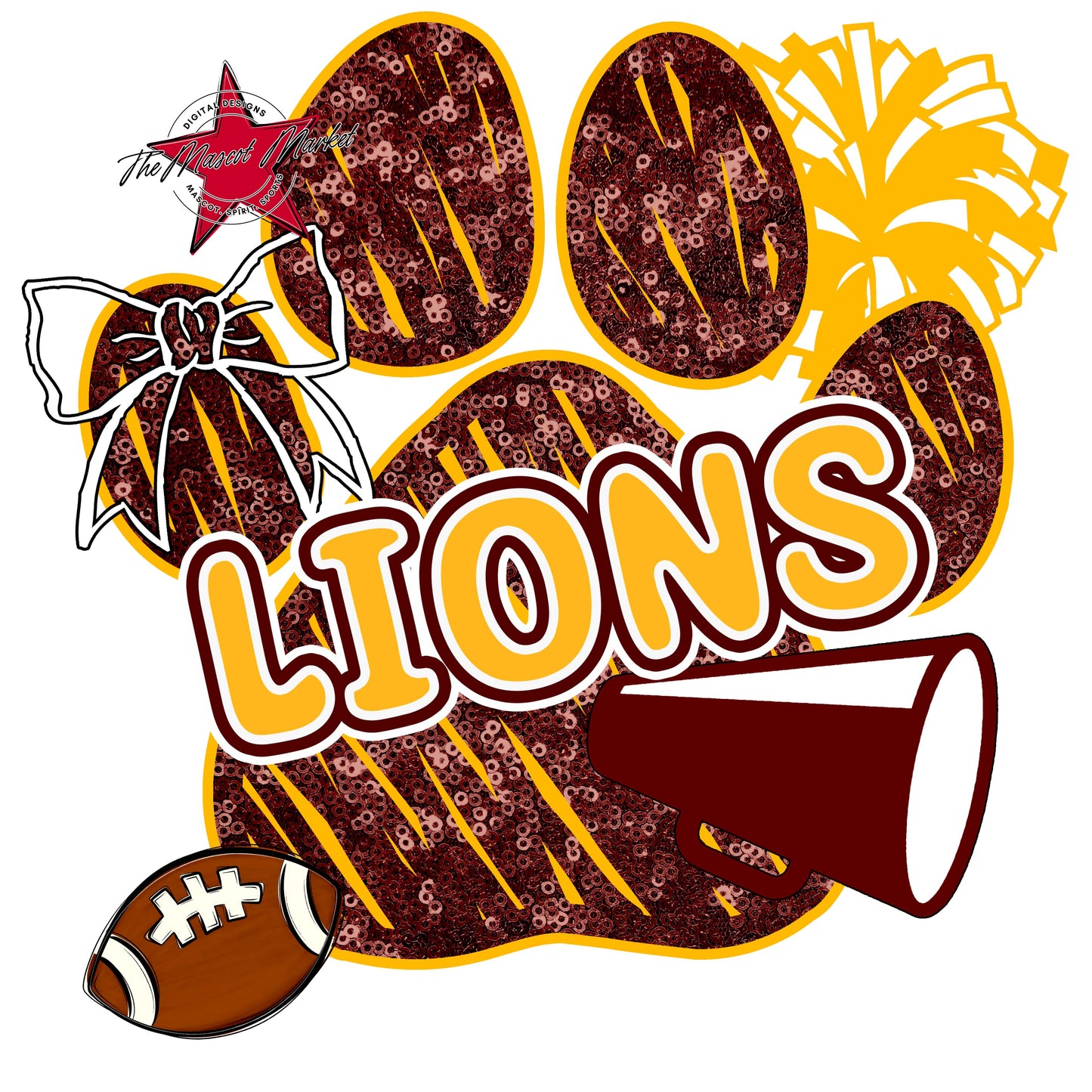 Lions Sequins Paw Print Design-Maroon & Yellow