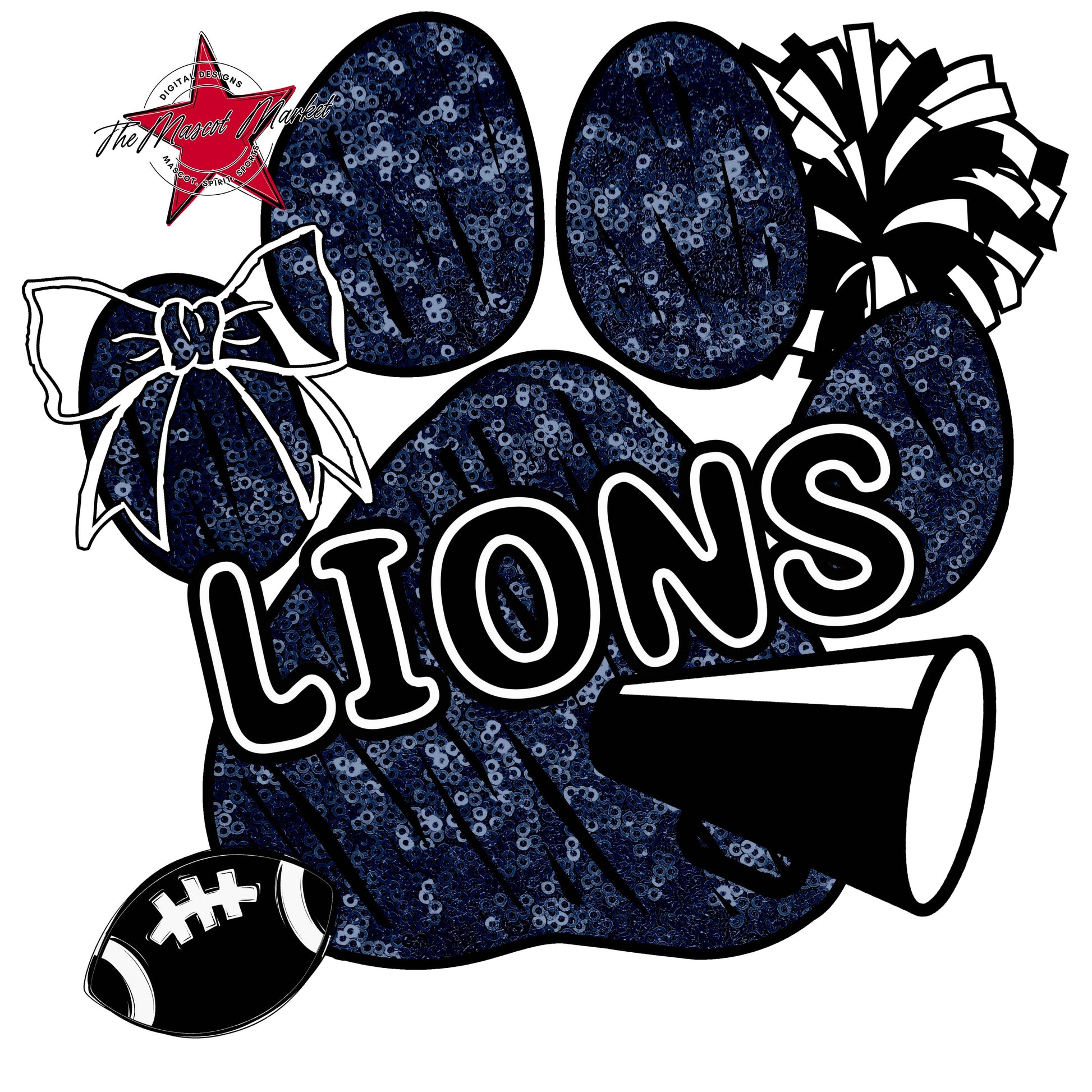 Lions Sequins Paw Print Design-Navy