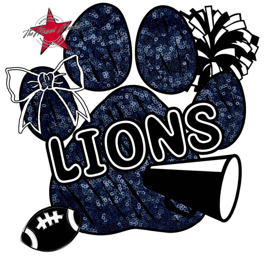 Lions Sequins Paw Print Design-Navy