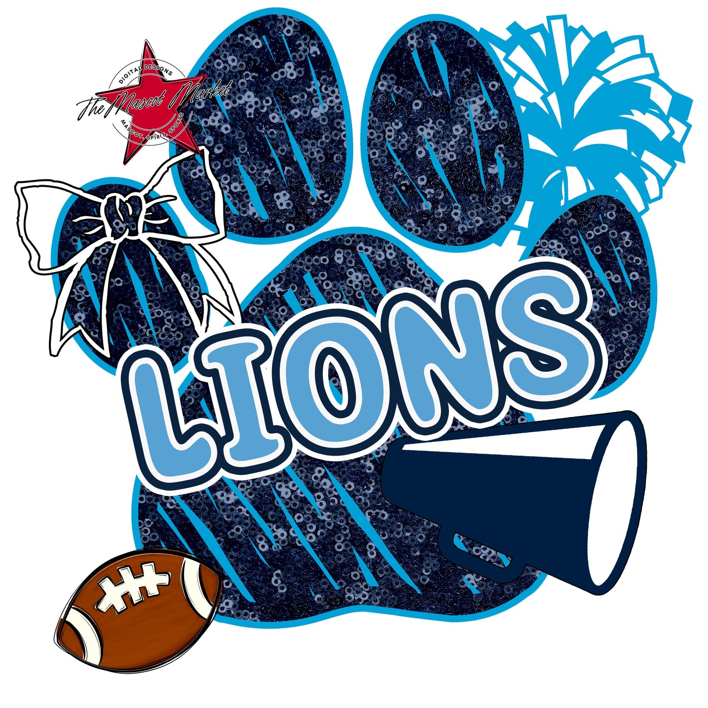 Lions Sequins Paw Print Design-Navy & Carolina Blue