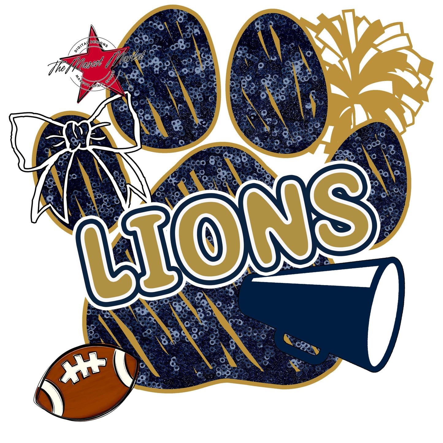 Lions Sequins Paw Print Design-Navy & Gold