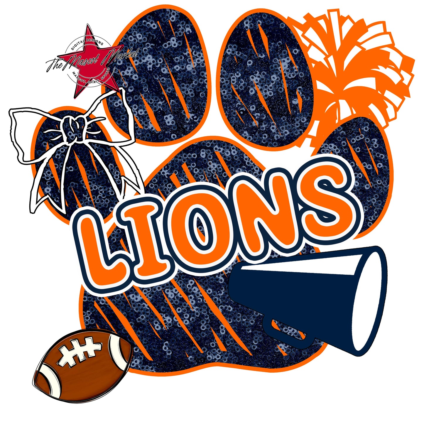 Lions Sequins Paw Print Design-Navy & Orange