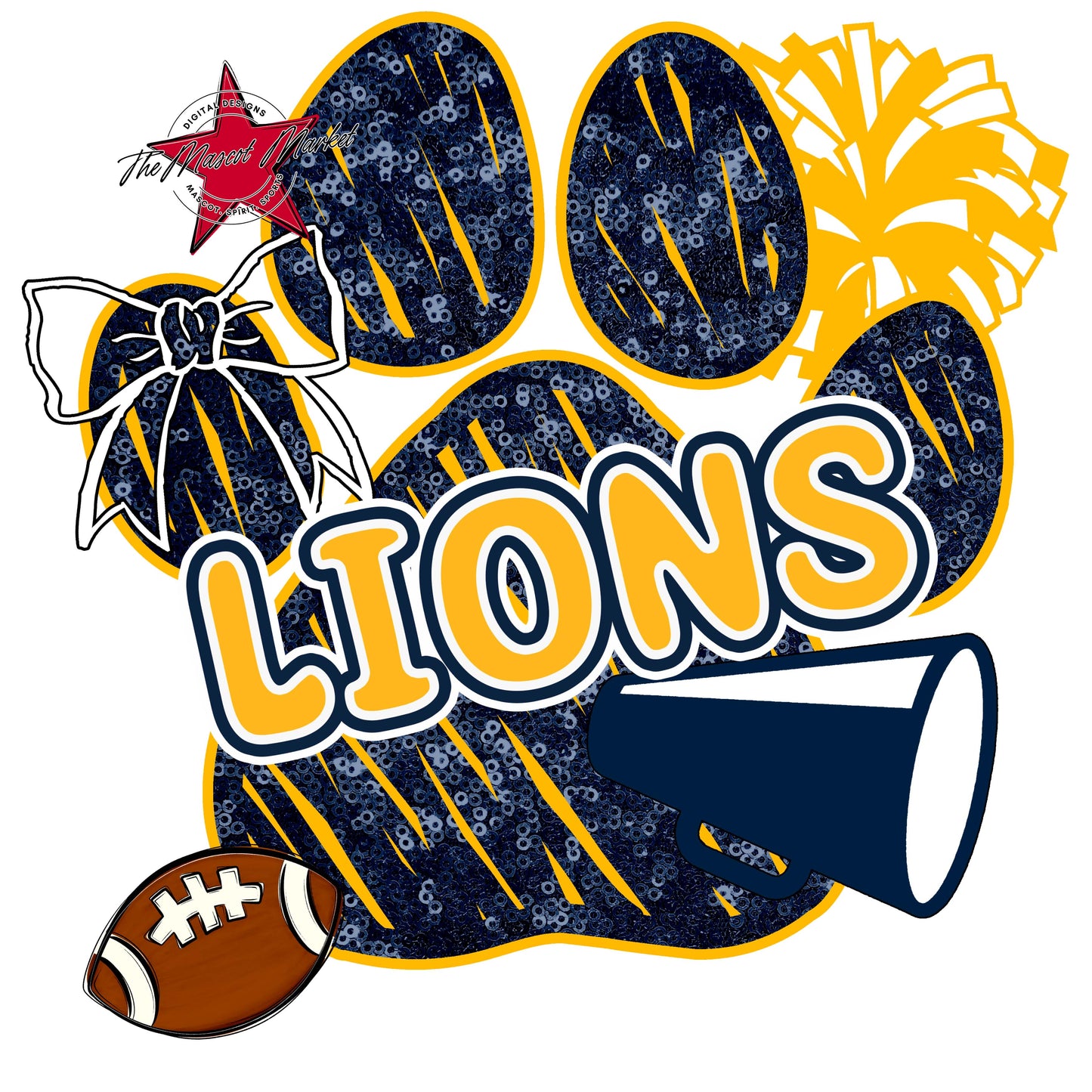 Lions Sequins Paw Print Design-Navy & Yellow