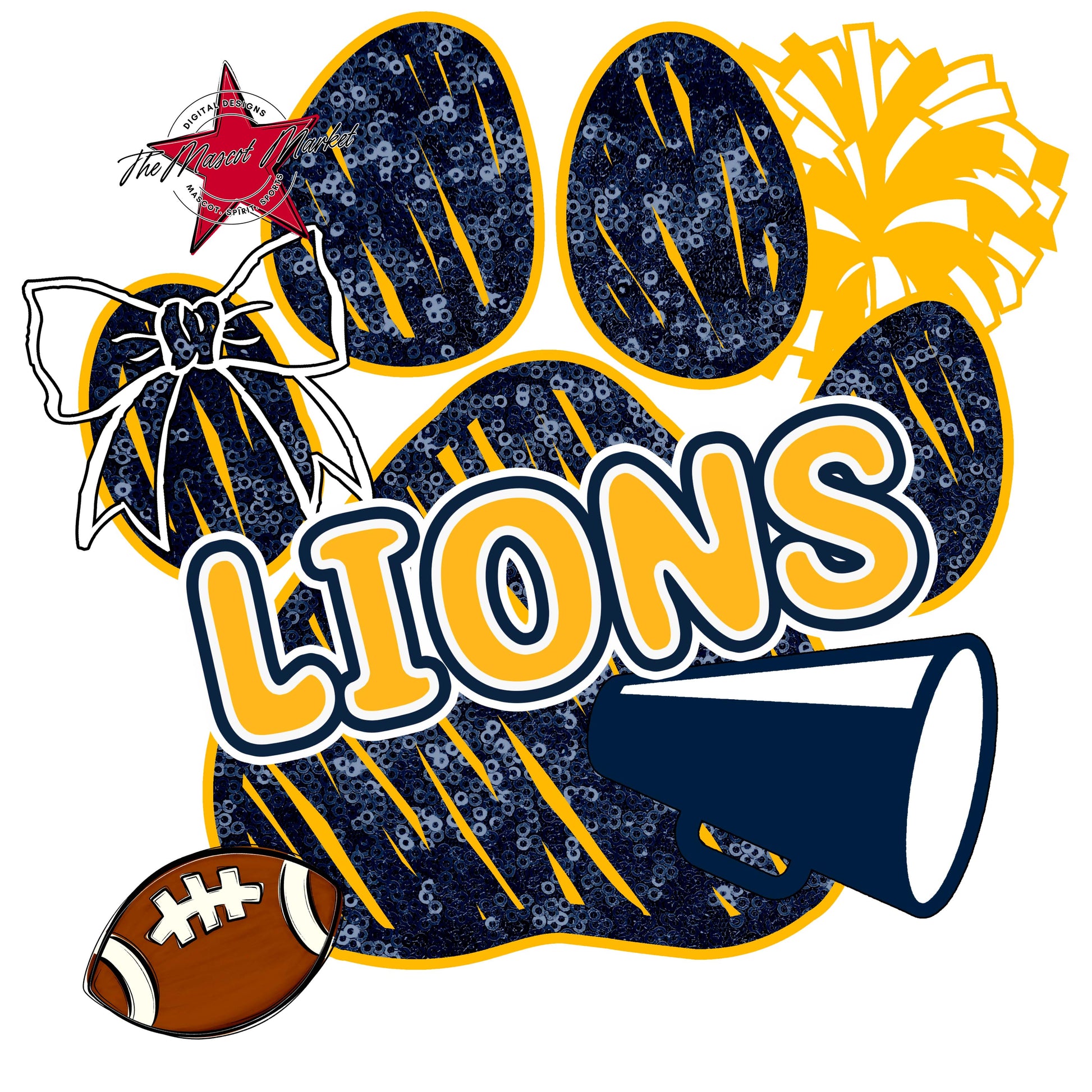 Lions Sequins Paw Print Design-Navy & Yellow