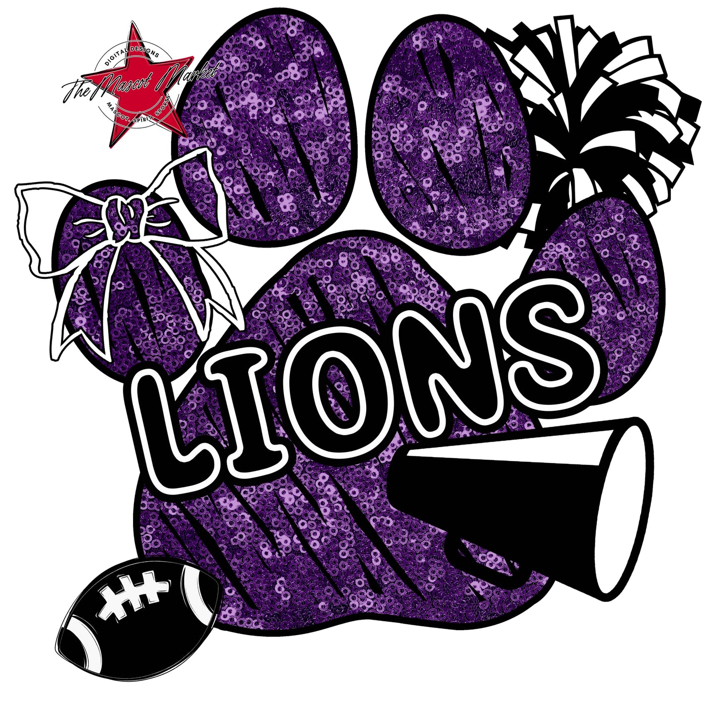 Lions Sequins Paw Print Design-Purple