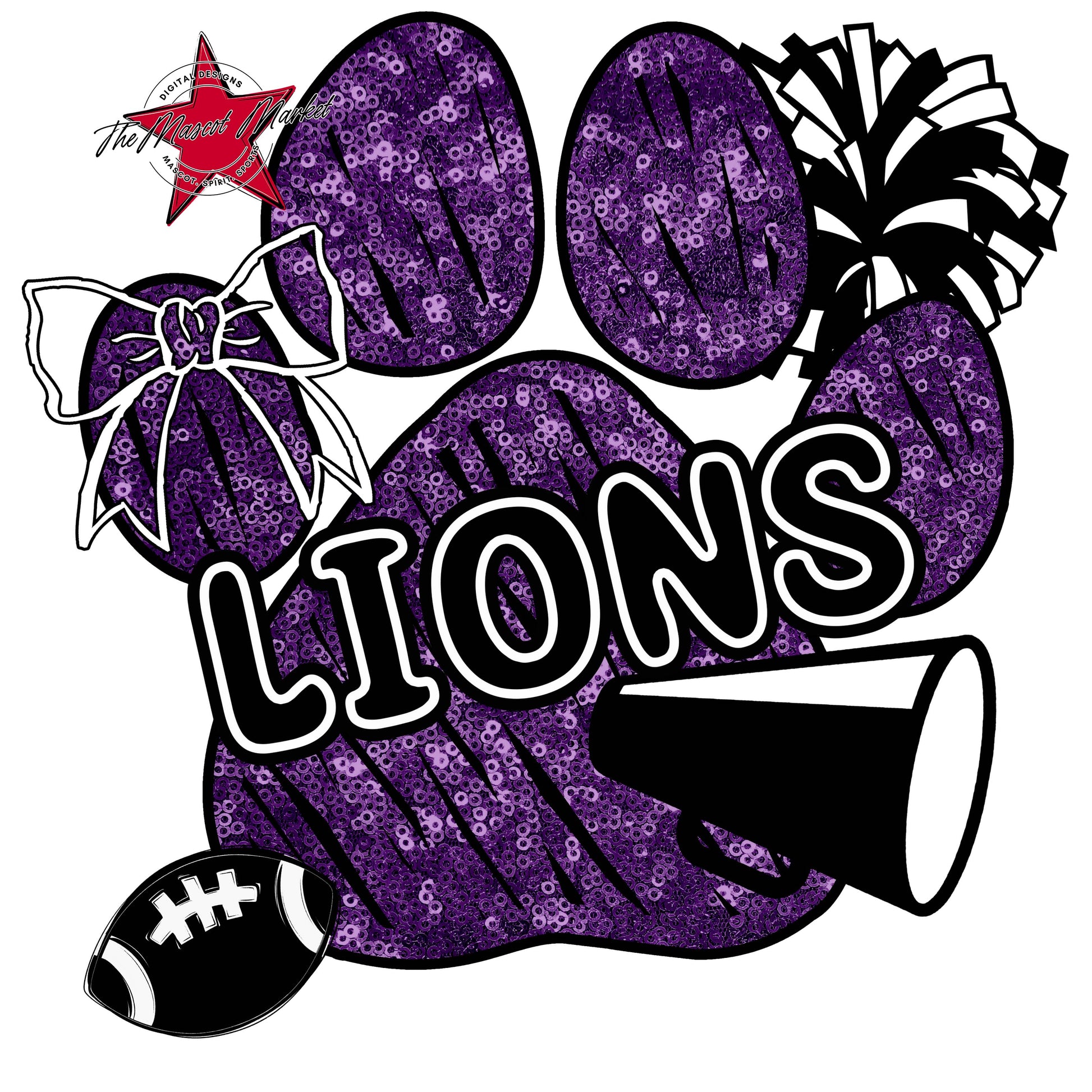 Lions Sequins Paw Print Design-Purple