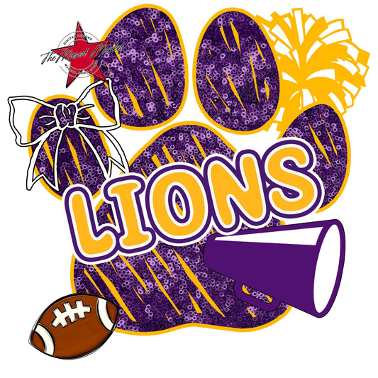 Lions Sequins Paw Print Design-Purple & Yellow