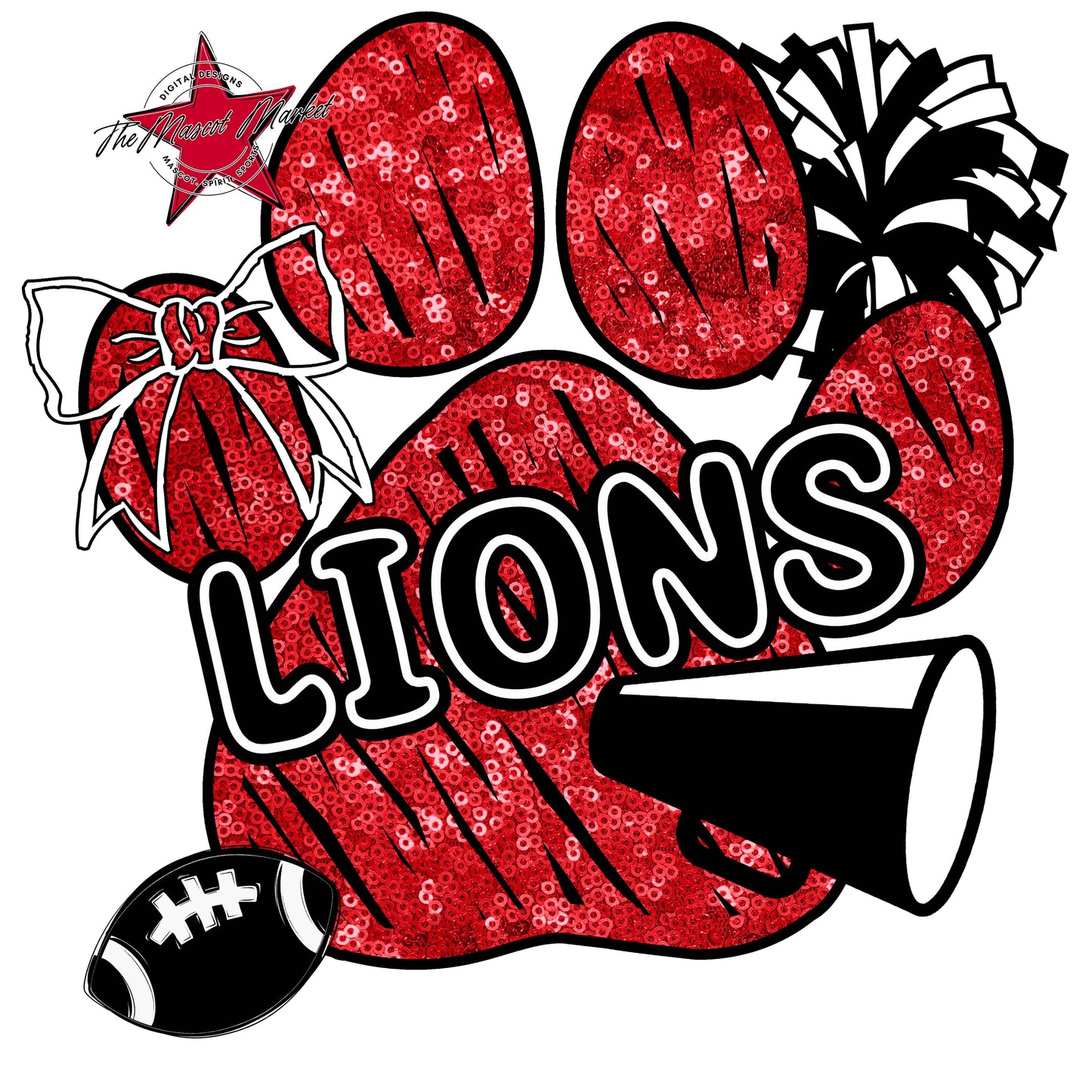 Lions Sequins Paw Print Design-Red
