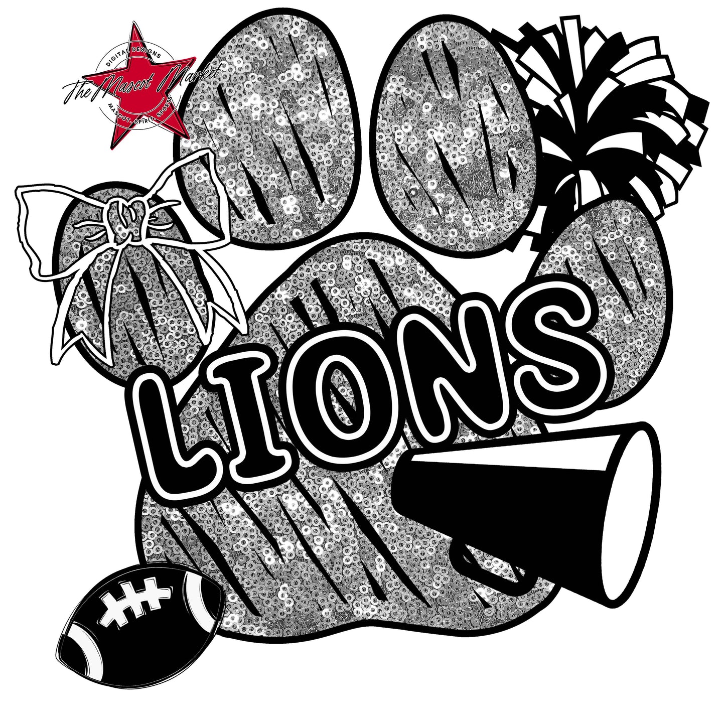 Lions Sequins Paw Print Design-Silver