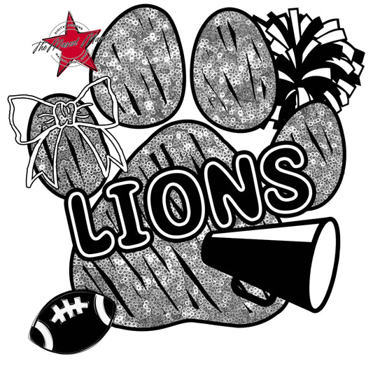 Lions Sequins Paw Print Design-Silver