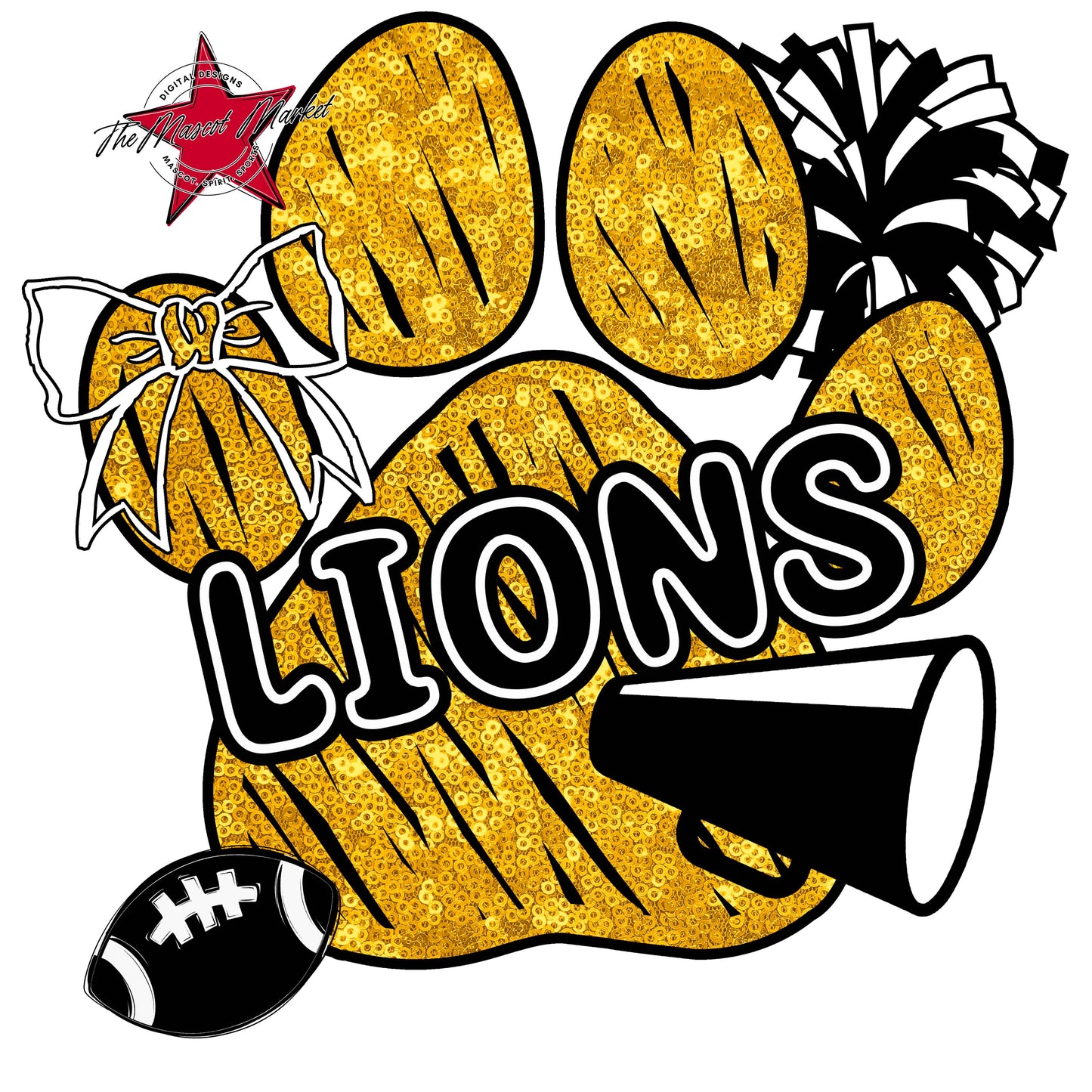 Lions Sequins Paw Print Design-Yellow