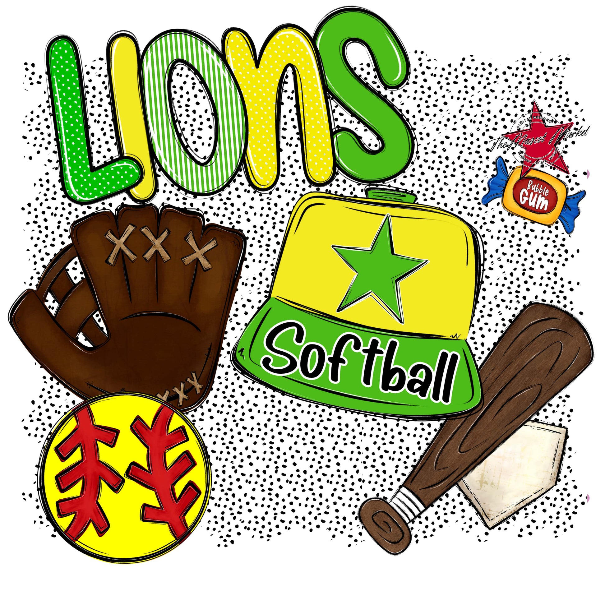 Lions Softball Spirit-Bright Green & Bright Yellow
