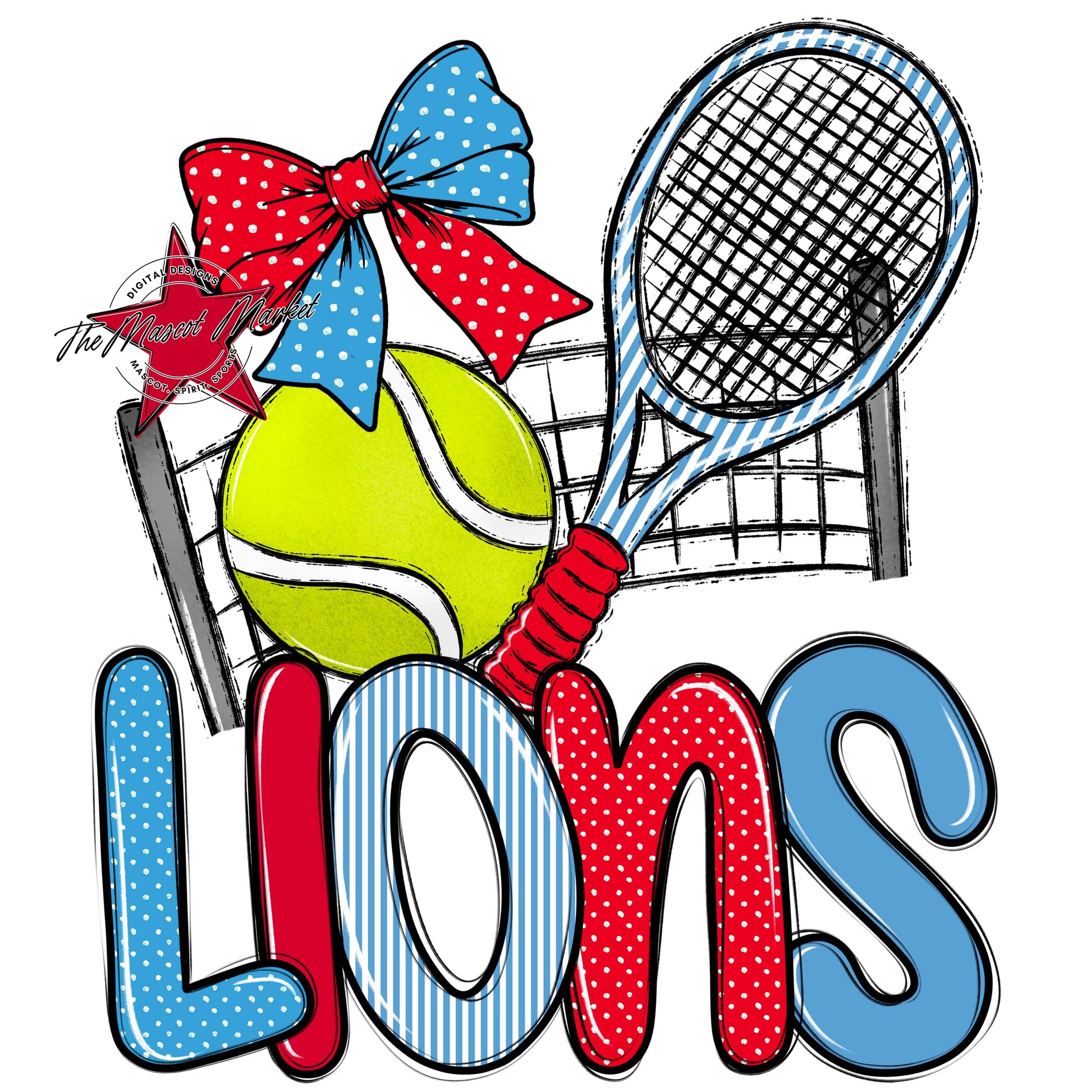 Lions Tennis Spirit Design-Carolina Blue & Red