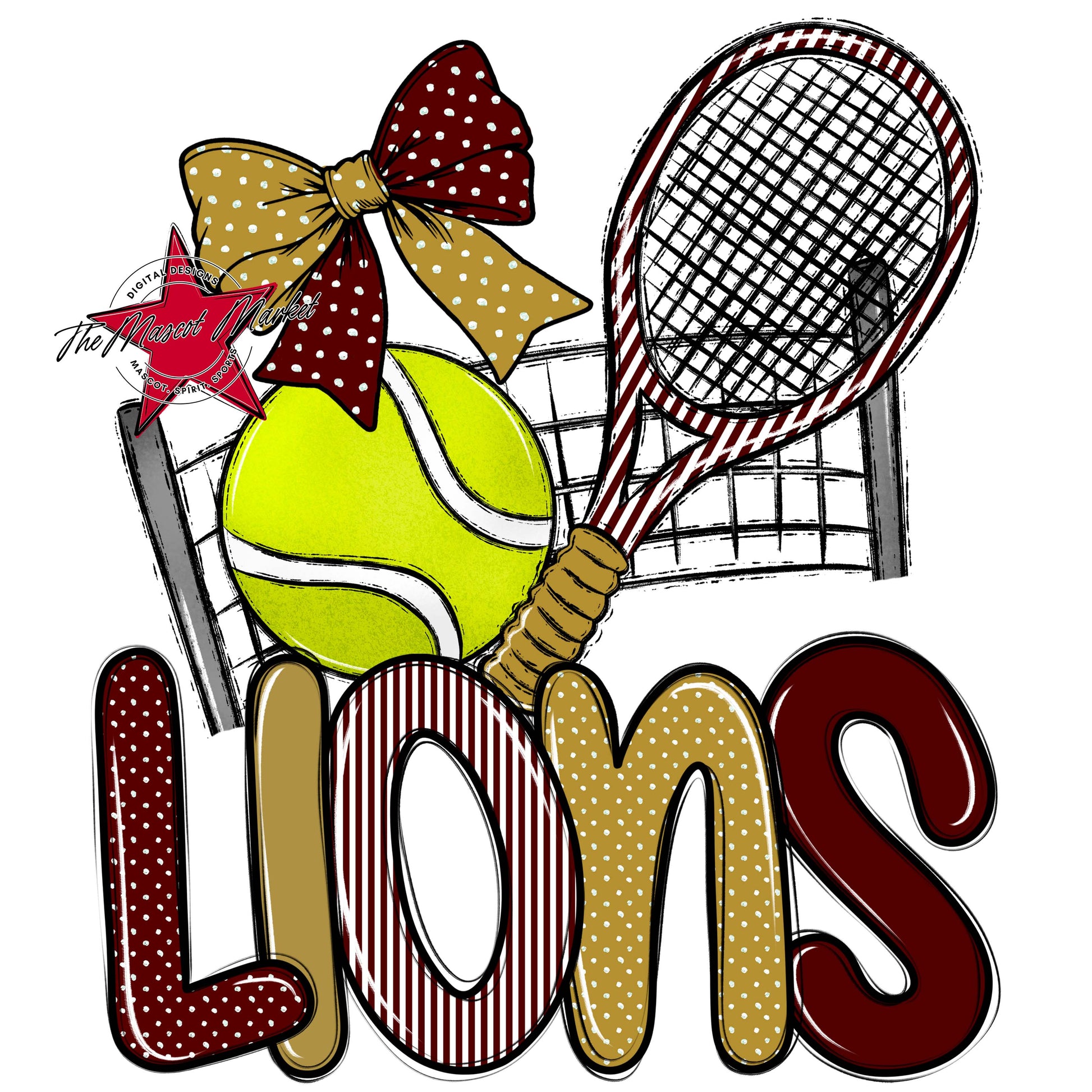 Lions Tennis Spirit Design-Maroon & Gold