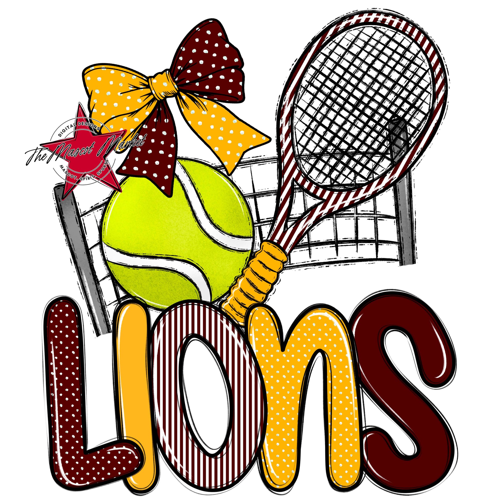 Lions Tennis Spirit Design-Maroon & Yellow
