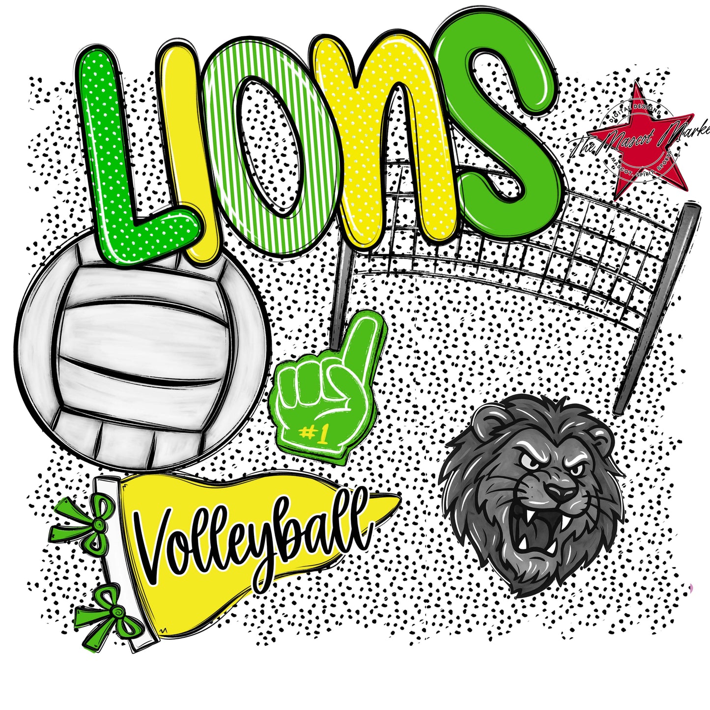 Lions Volleyball Spirit-Bright Green & Bright Yellow
