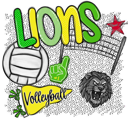 Lions Volleyball Spirit-Bright Green & Bright Yellow