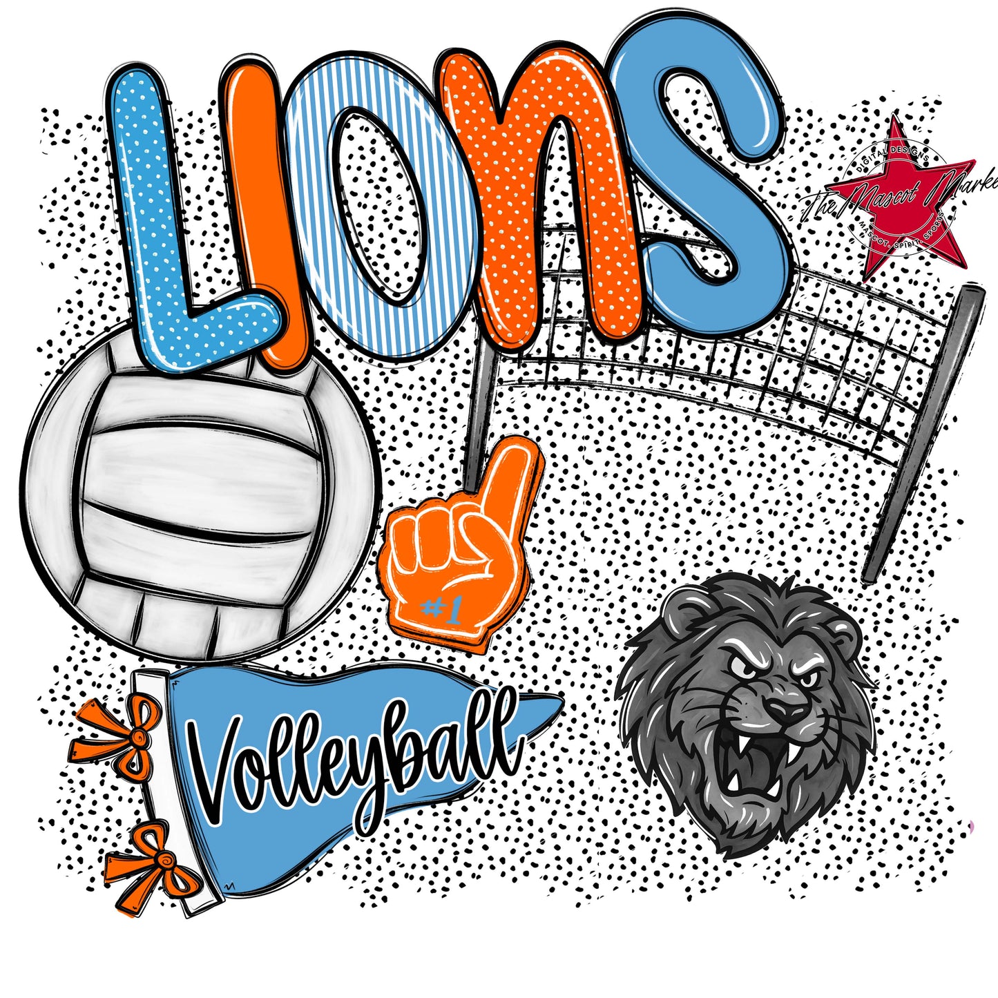 Lions Volleyball Spirit-Carolina Blue & Orange