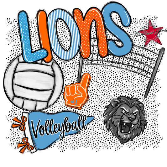 Lions Volleyball Spirit-Carolina Blue & Orange