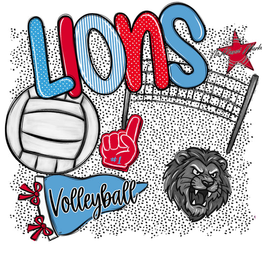 Lions Volleyball Spirit-Carolina Blue & Red