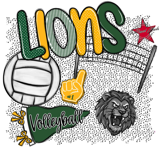 Lions Volleyball Spirit-Green & Yellow