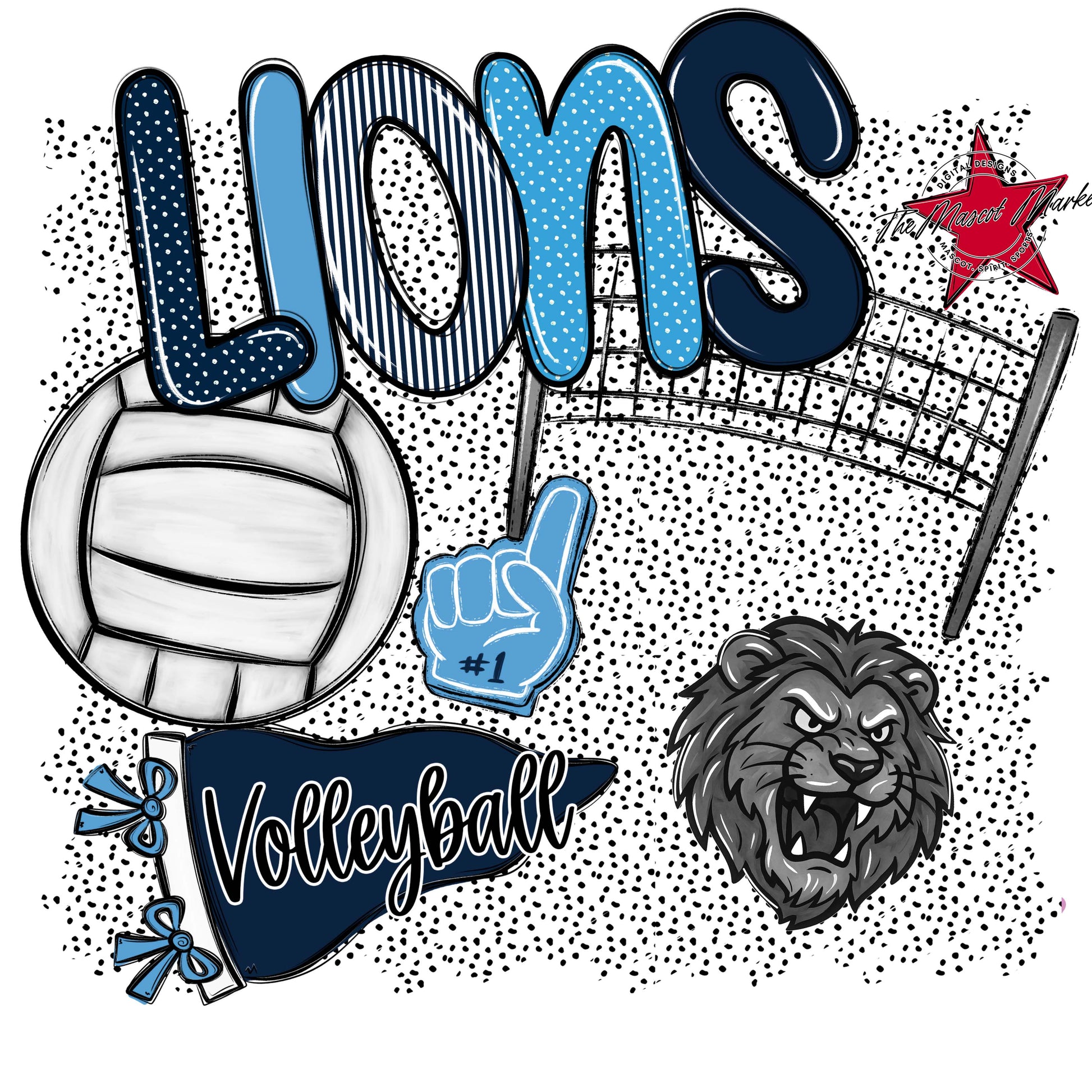 Lions Volleyball Spirit-Navy & Carolina Blue