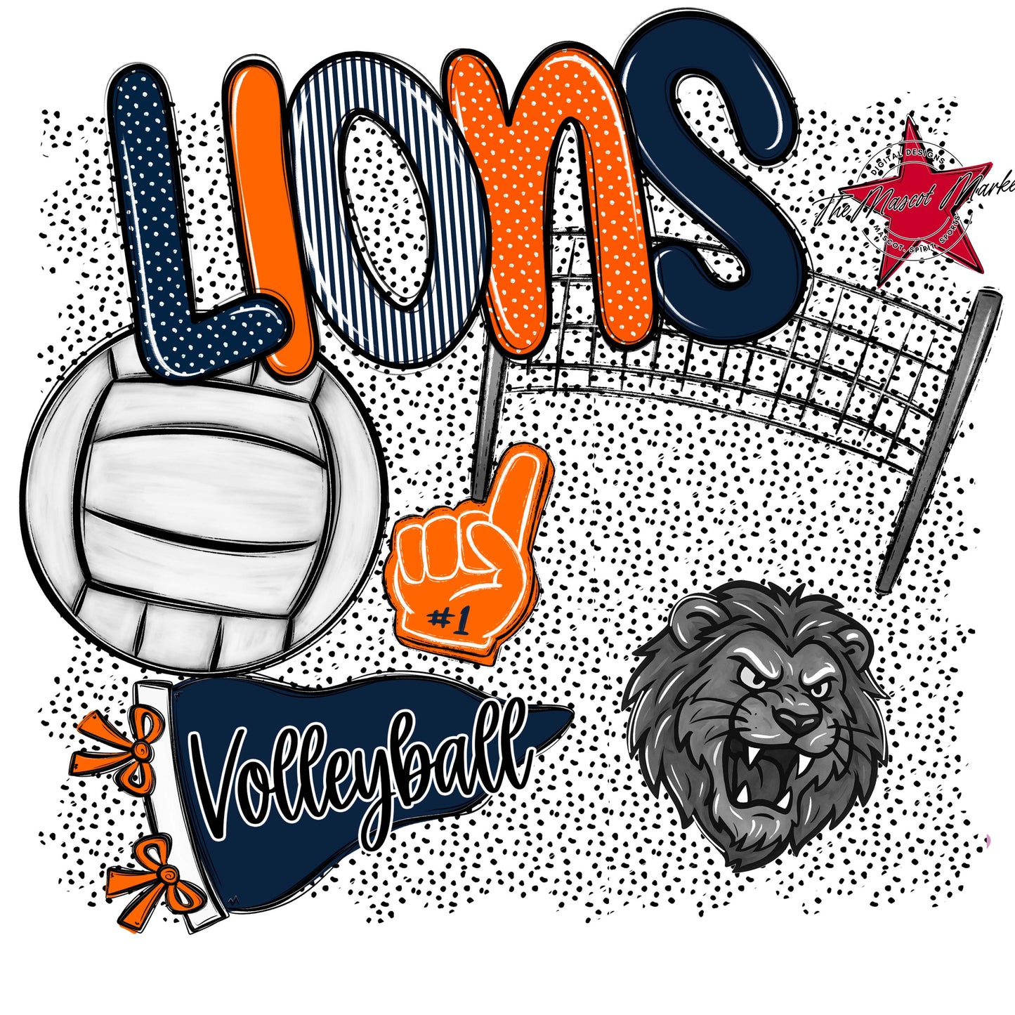 Lions Volleyball Spirit-Navy & Orange