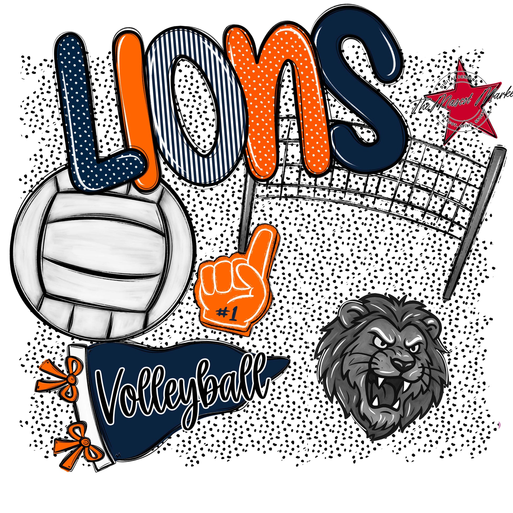 Lions Volleyball Spirit-Navy & Orange