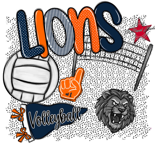 Lions Volleyball Spirit-Navy & Orange