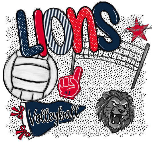 Lions Volleyball Spirit-Navy & Red