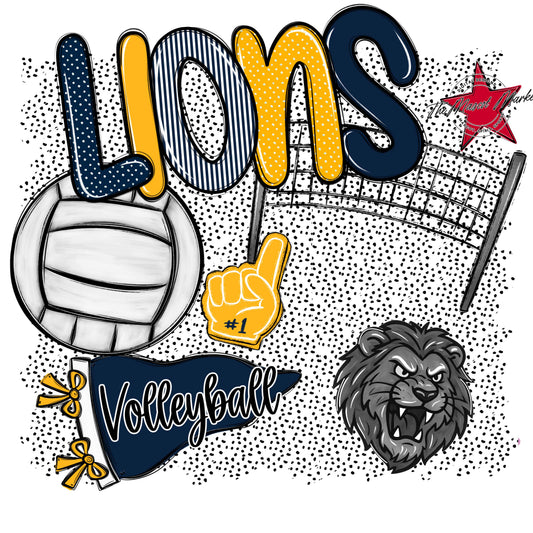 Lions Volleyball Spirit-Navy & Yellow
