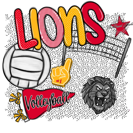 Lions Volleyball Spirit-Red & Yellow