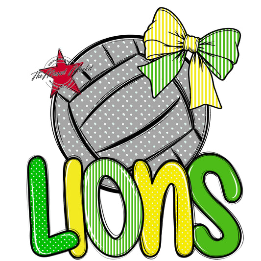 Lions Volleyball Spirit Design-Bright Green & Bright Yellow