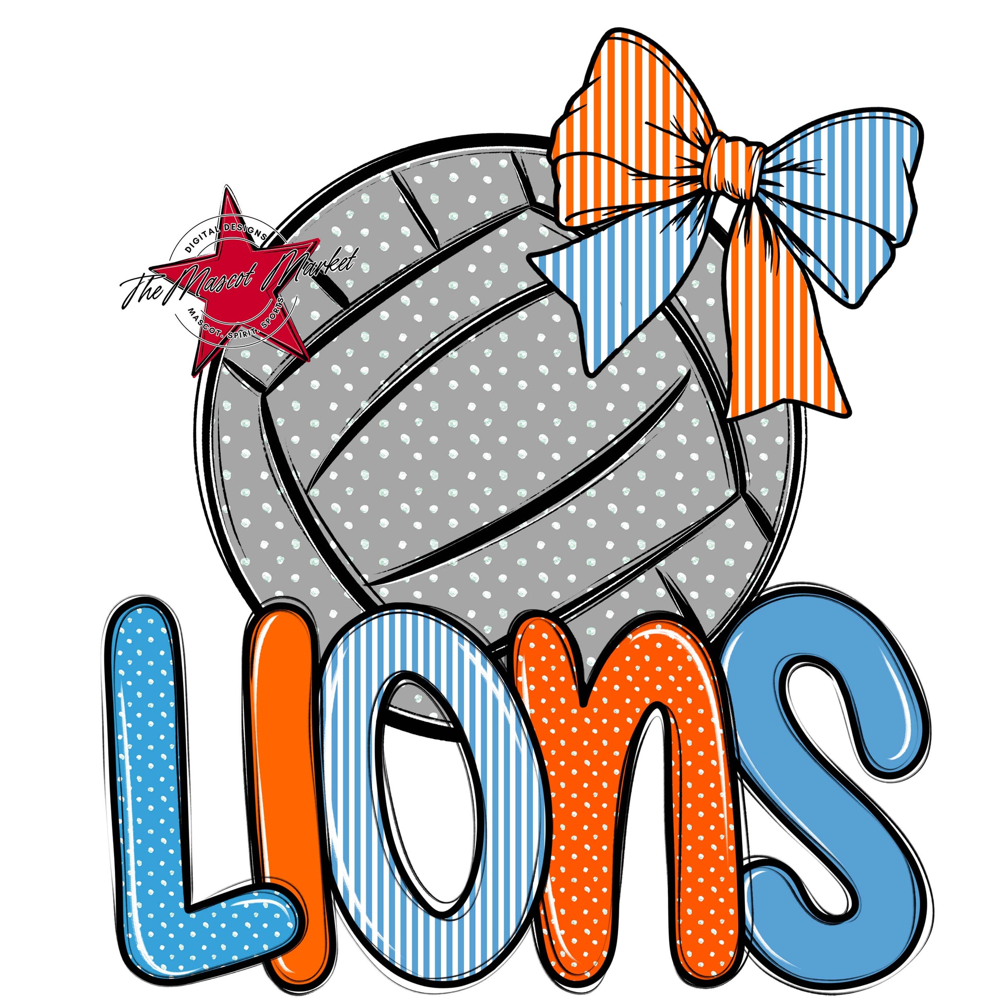 Lions Volleyball Spirit Design-Carolina Blue & Orange