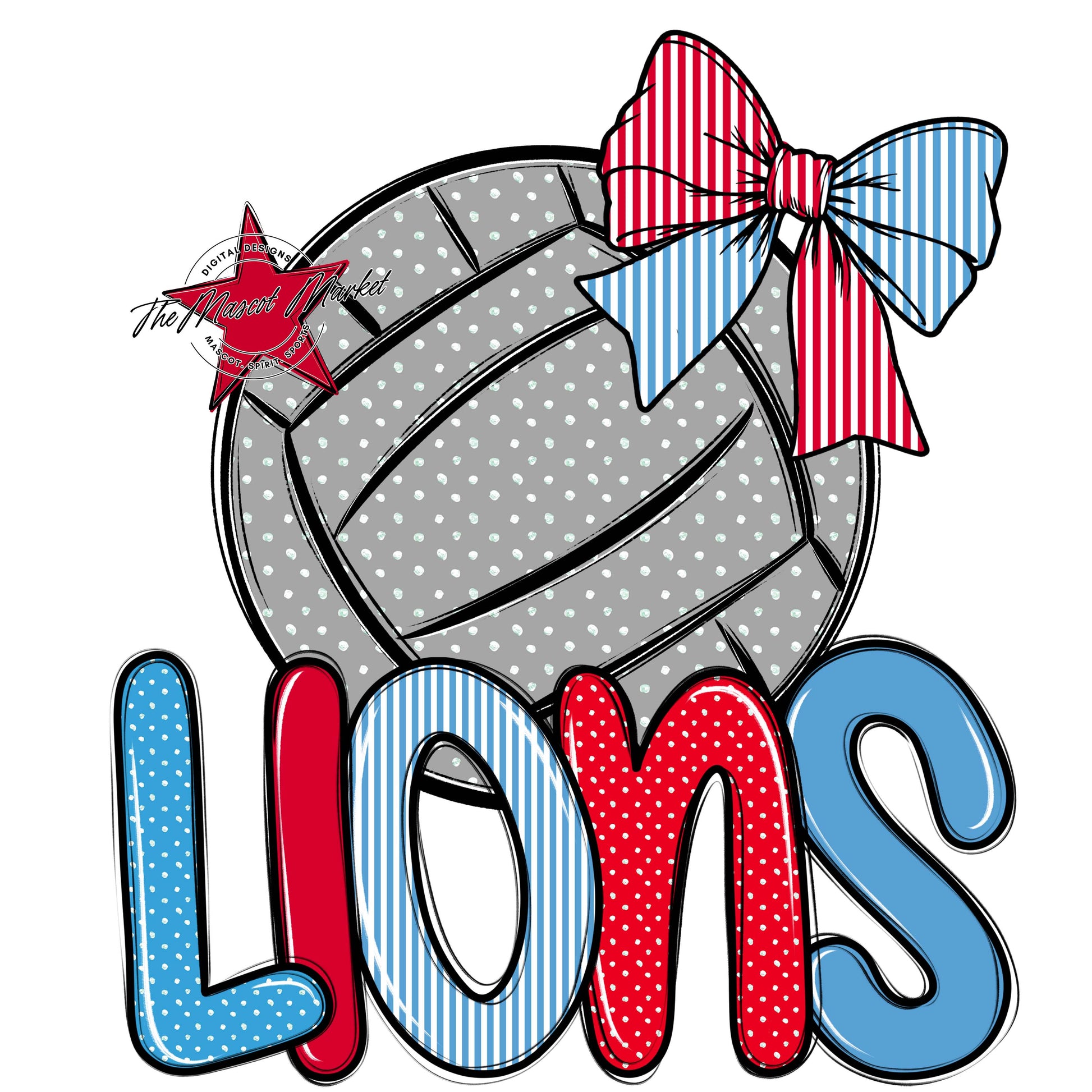Lions Volleyball Spirit Design-Carolina Blue & Red