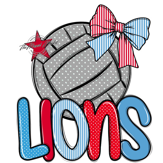 Lions Volleyball Spirit Design-Carolina Blue & Red