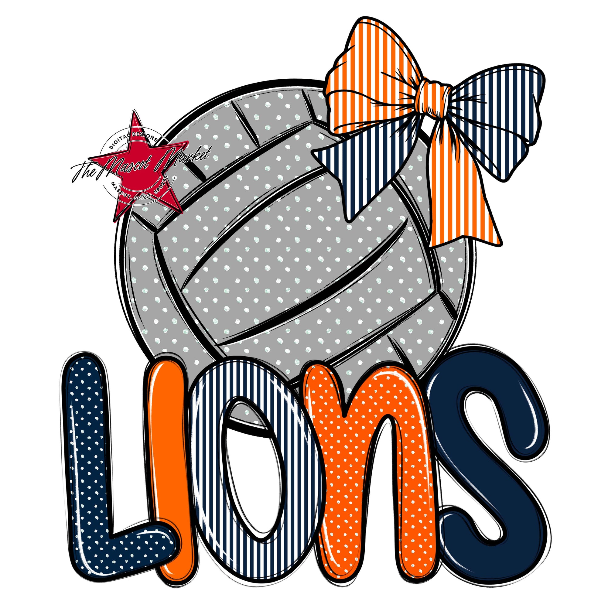 Lions Volleyball Spirit Design-Navy & Orange