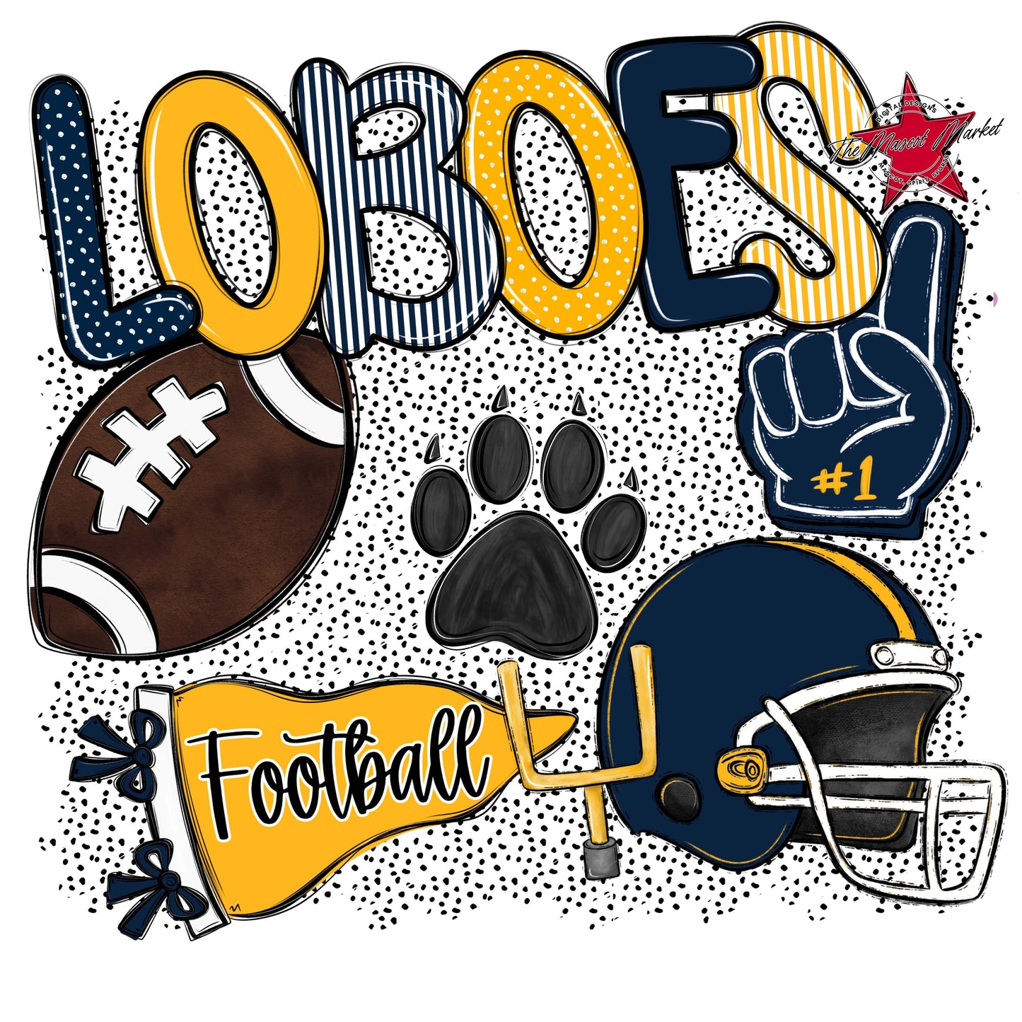 Loboes Football Spirit-Navy & Yellow