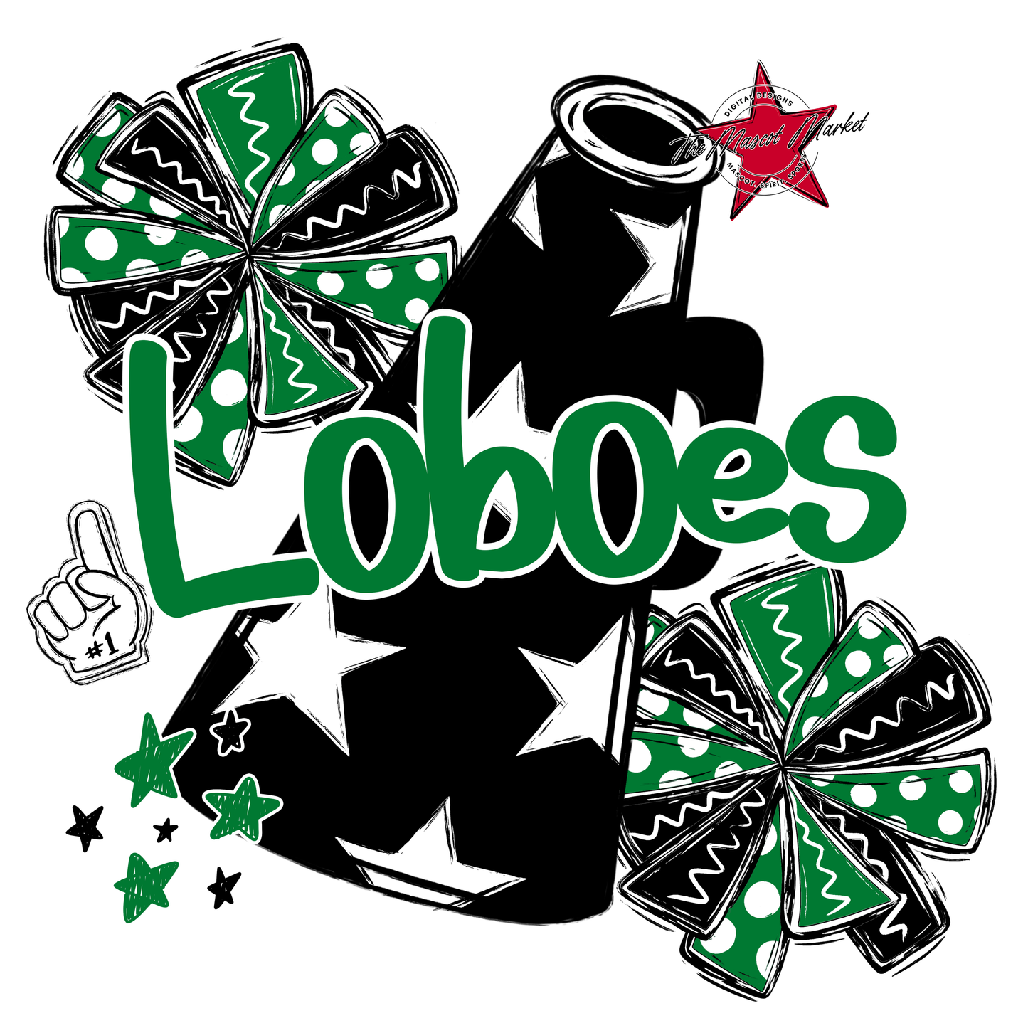 Loboes Alpha Megaphone Design-Kelly Green