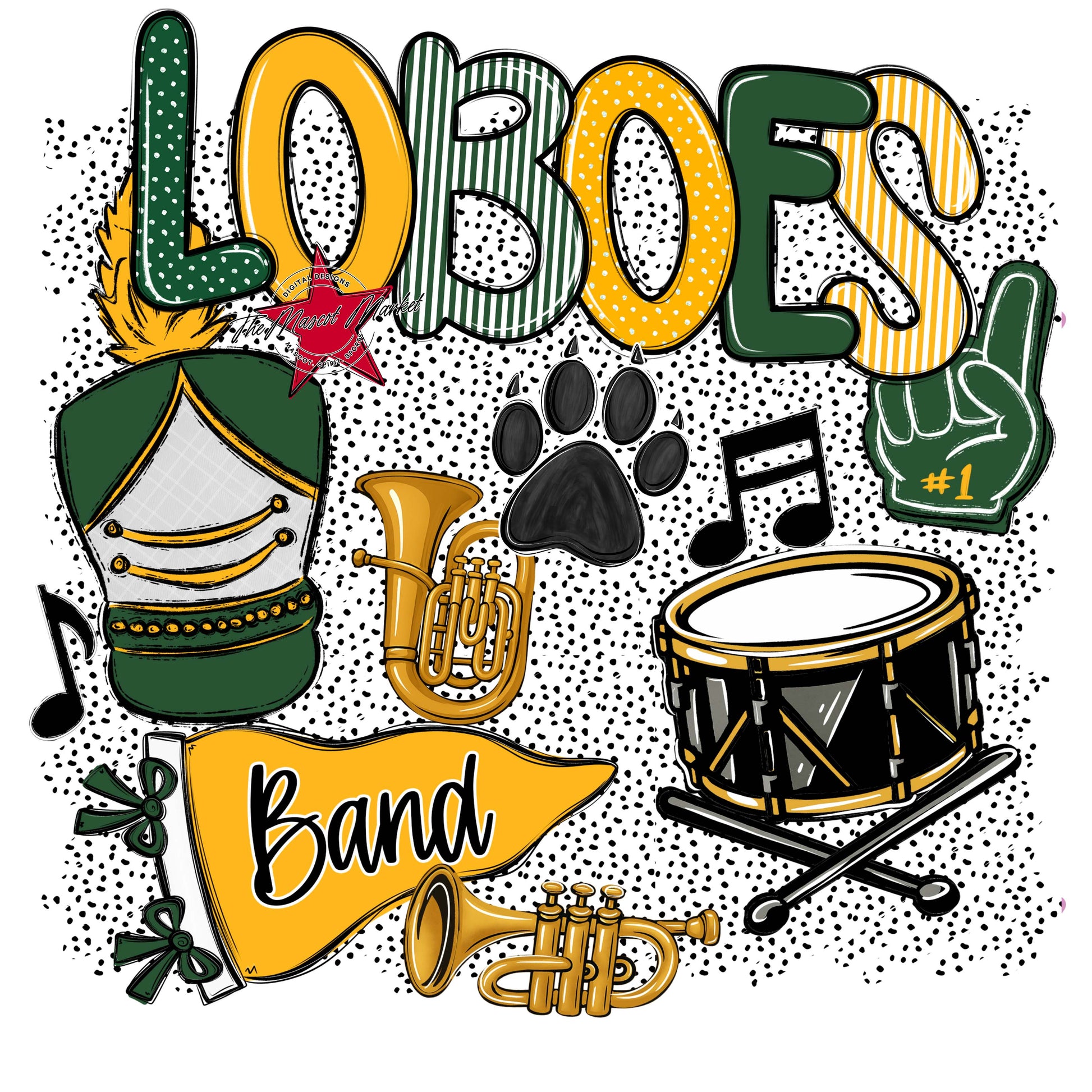 Loboes Band Spirit-Green & Yellow