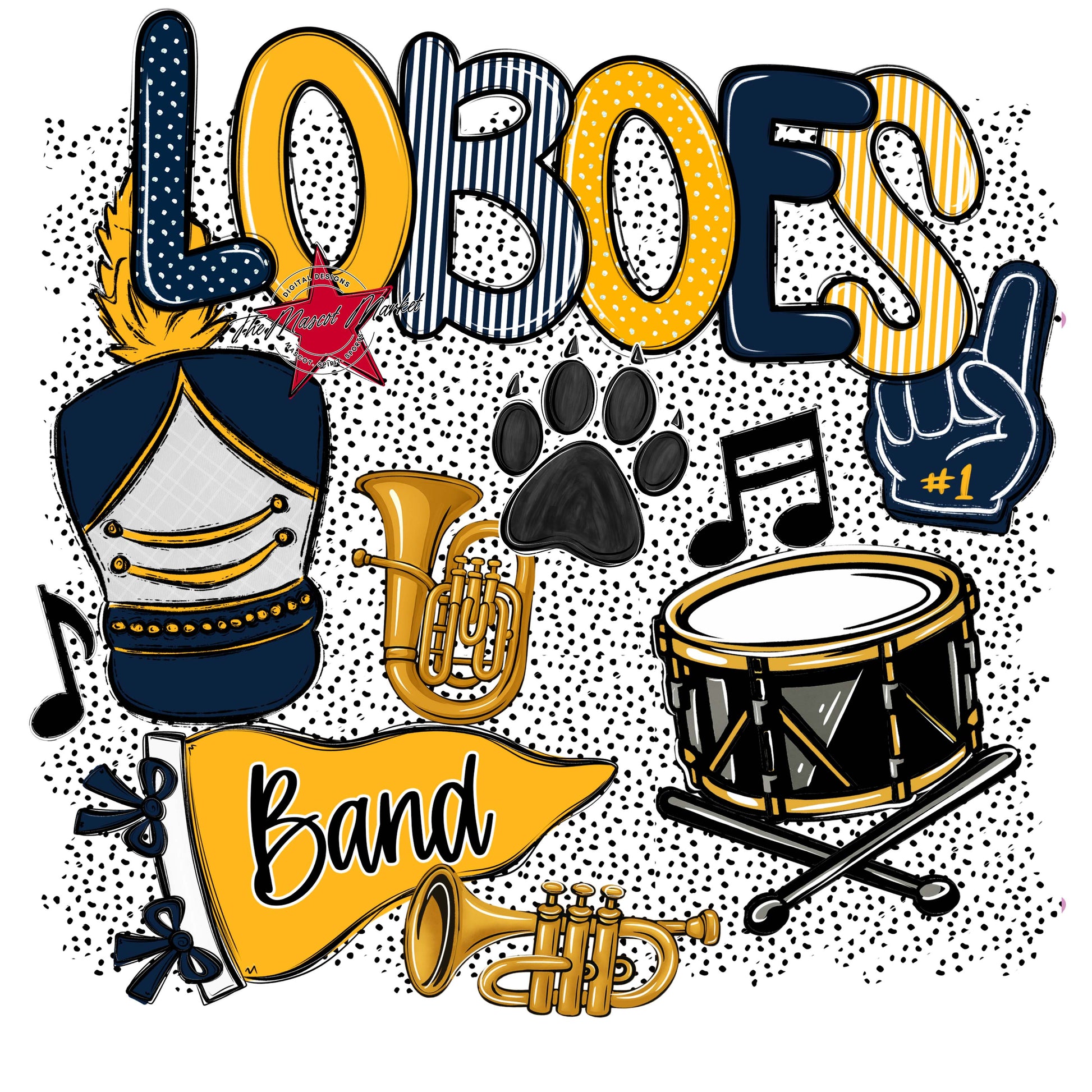 Loboes Band Spirit-Navy & Yellow