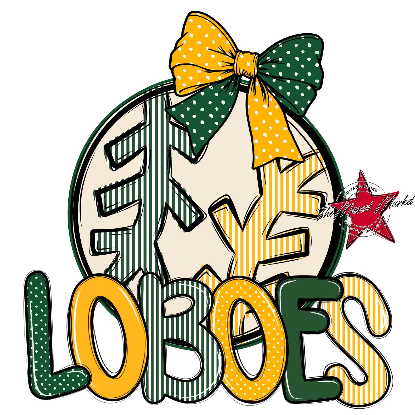 Loboes Baseball-Softball Spirit Design-Green & Yellow