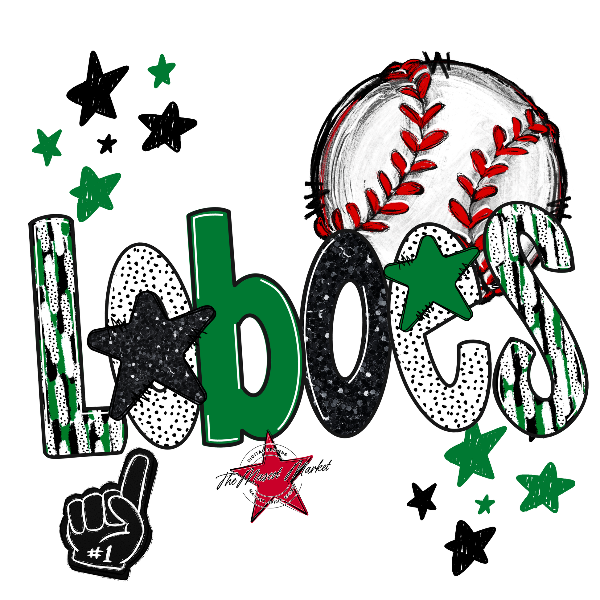 Loboes Baseball Scrape-Kelly Green