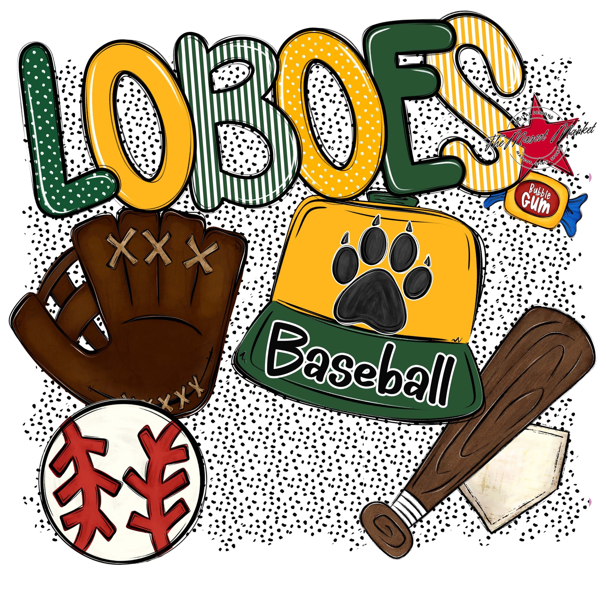 Loboes Baseball Spirit-Green & Yellow